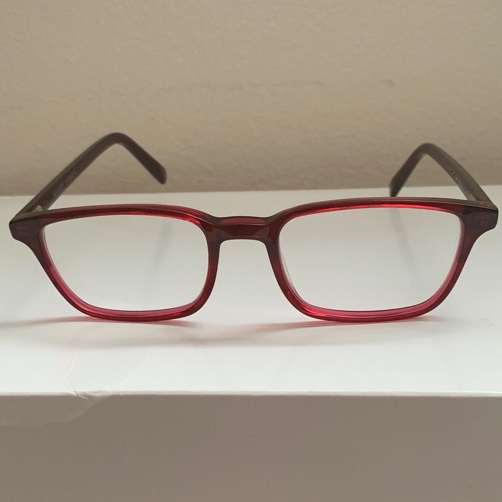 New. Warby Parker Red Transparent Rectangular Eyeglass frame